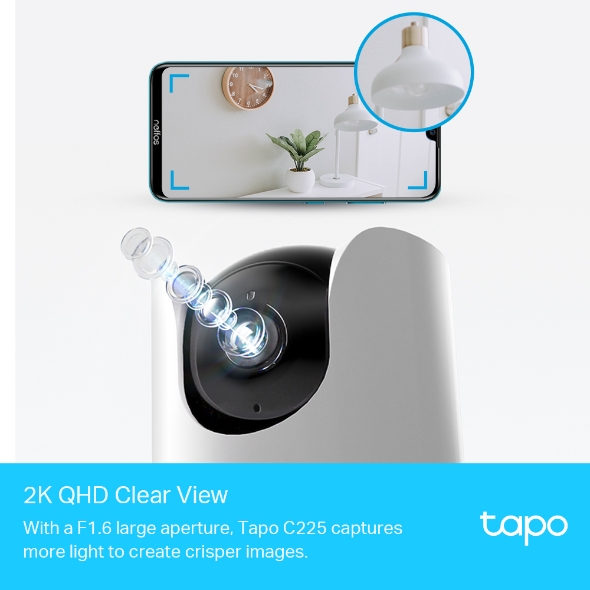 Caméra de sécurité WiFi TP-Link 2K QHD - Vision nocturne - Détection de mouvement - Vision panoramique 360º - Mode privé