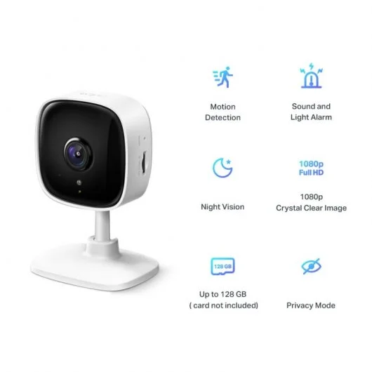 Caméra de sécurité WiFi TP-Link Tapo TC60 1080p - Vision nocturne - Détection de mouvement - Alarme lumineuse et sonore - Audio bidirectionnel