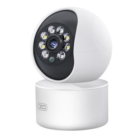 Caméra de sécurité XO Wifi - Résolution 3mpx 2304x1296 - Détection de mouvement 0-10m - Vision nocturne - Interphone vocal - Enregistrement en boucle - Rotation réglable - Supporte MicroSD jusqu'à 128 Go - Couleur blanche