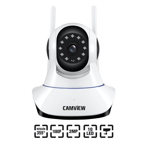 Caméra IP intérieure motorisée sans fil Camview 2Mp 1080p - Objectif fixe 3,6 mm - Microphone et haut-parleur intégrés - Rotation 355º - Vision nocturne - Protocole Onvif -