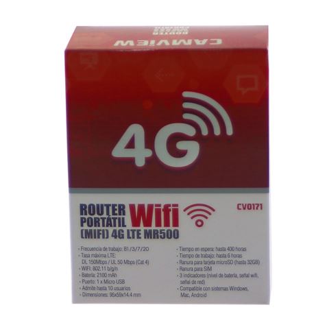 Camviev MR500 Routeur (Mifi) Portable WiFi 4G LTE - 1x MicroUSB - Emplacements pour MicroSD, SIM