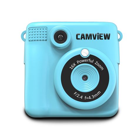 Camview Creative Instant Camera - Impression instantanée - Filtres et cadres - Jeux - Écran LED 2,4" - Prend en charge la mémoire MicroSD jusqu'à 32 Go - Fonction webcam - Port de charge de type C - Batterie 1000 mAh - Couleur bleue