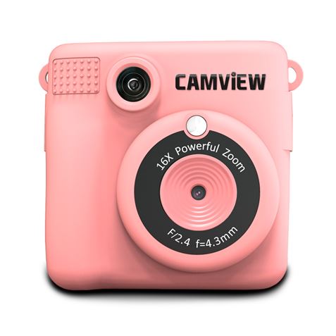 Camview Creative Instant Camera - Impression photo instantanée - Filtres et cadres personnalisables - Écran LED 2,4" - Prend en charge la mémoire MicroSD - Fonction webcam - Couleur rose