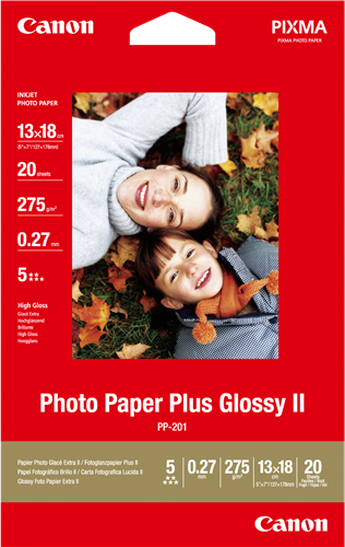 ✓ Canon Papier photo Plus Glossy II PP-201 13x18 - 20 feuilles