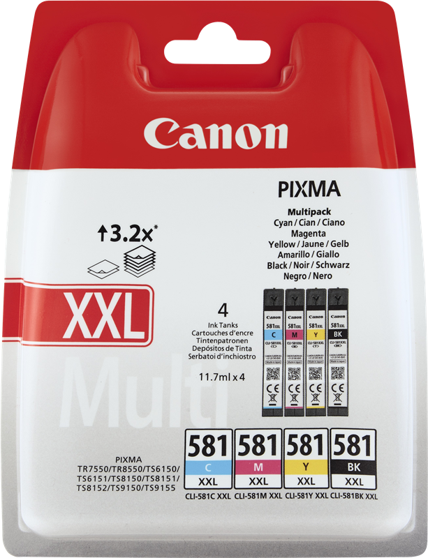 ✓ Canon MultiPack CLI-581XXL 4 cartouches couleur pack en stock -  123CONSOMMABLES