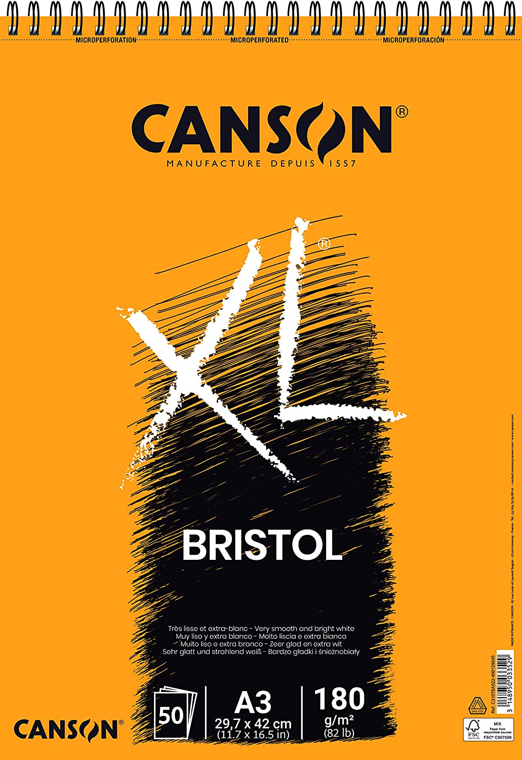 Canson Album Spirale XL Bristol Extra Lisse 50 Feuilles - 29,7x21 - 180gr - Couleur Blanc