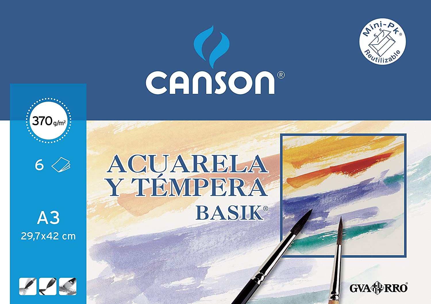 Canson Aquarelle Basik Minipack de 6 Feuilles A3 - 29,7x42cm - 370g - Couleur Blanc