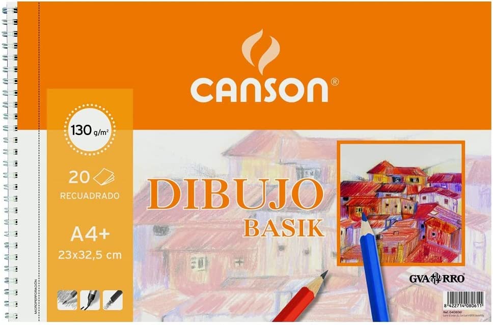 Canson Basik Bloc Dessin A4 avec Cadre - Album Spirale Microperforé - 23x32,5 cm - 120 Feuilles - 130g - Couleur Blanc