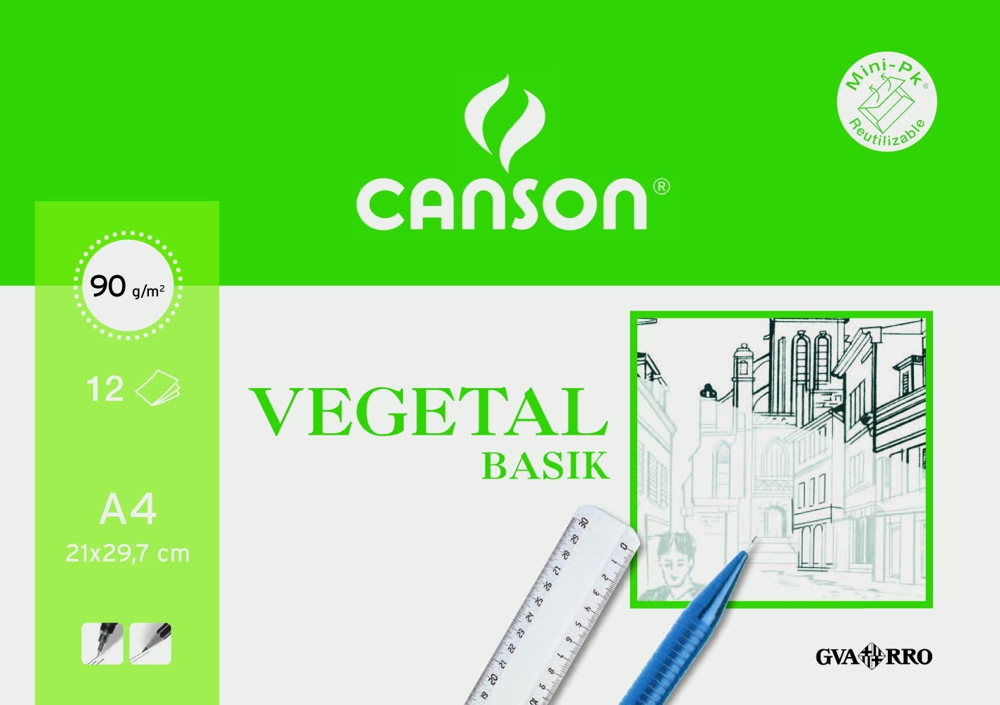 Canson Basik Végétal Minipack de 12 Feuilles A4 - 21x29,7cm - 95g - Couleur Transparent