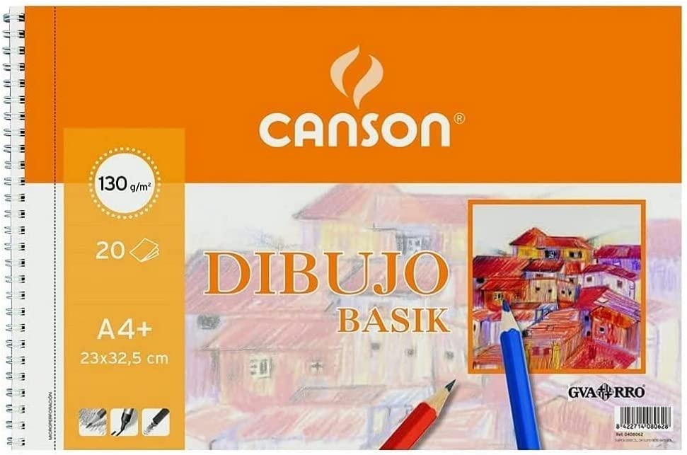 Canson Bloc Dessin Basik Lisse A4 - Album Spirale Microperforé - 23x32,5 cm - 120 Feuilles - 130g - Couleur Blanc
