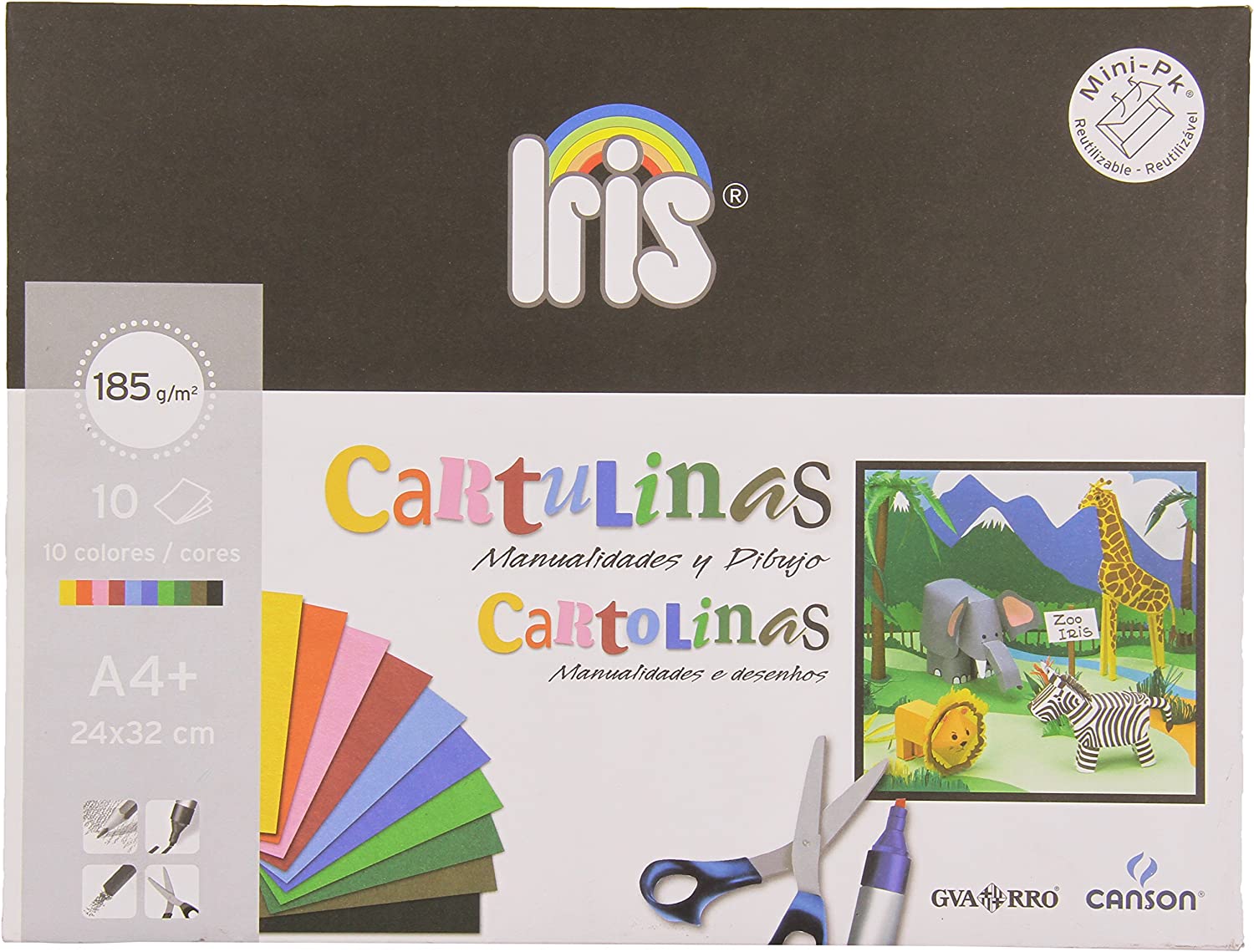 Canson Guarro Minipack de 10 Cartes Iris A4+ 185g - 24x32 cm - Couleurs Assorties