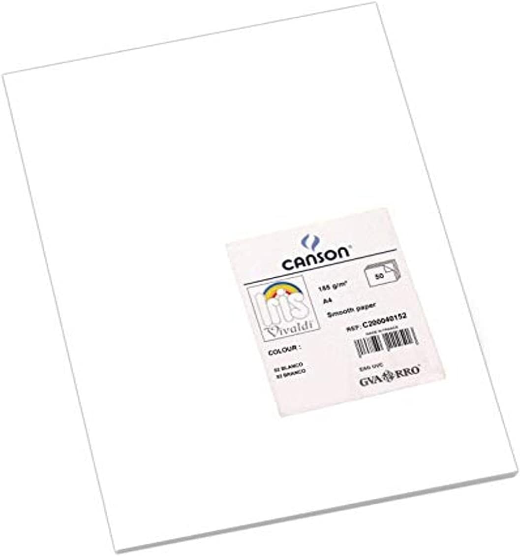 Canson Guarro Pack de 50 Cartes A4 Iris de 185g - 21x29,7cm - Couleur Blanche