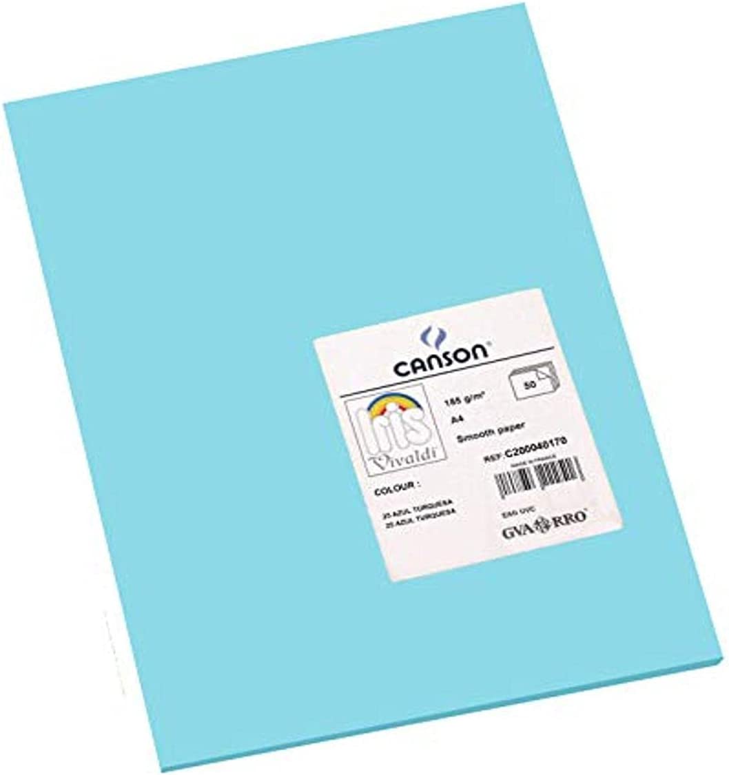 Canson Guarro Pack de 50 Cartes A4 Iris de 185g - 21x29,7cm - Couleur Bleu Turquoise