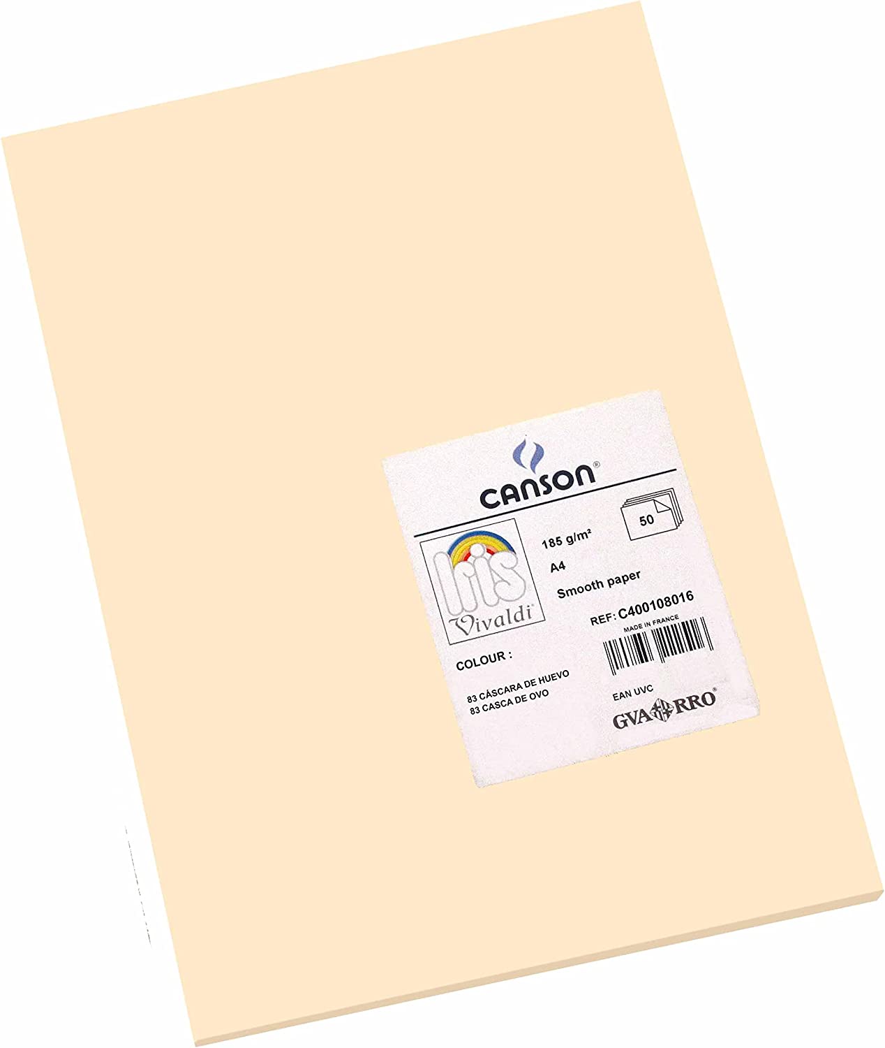 Canson Guarro Pack de 50 Cartes A4 Iris de 185g - 21x29,7cm - Couleur Coquille d'Oeuf