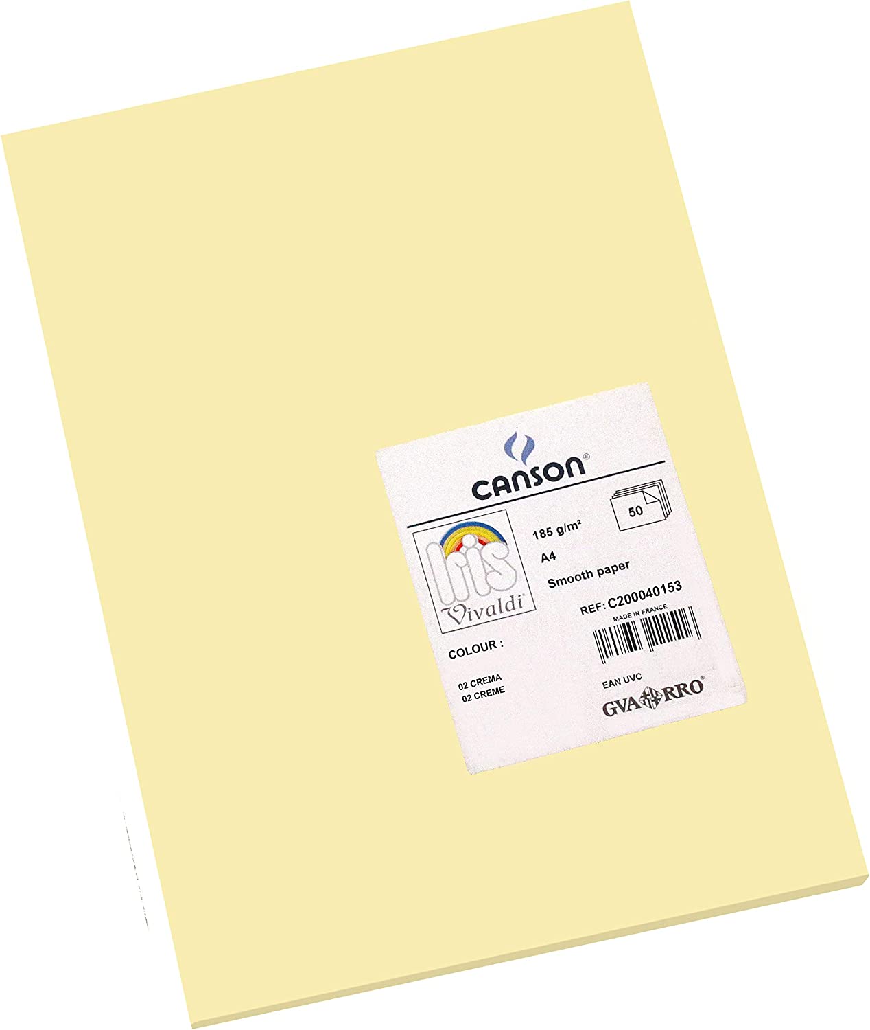 Canson Guarro Pack de 50 Cartes A4 Iris de 185g - 21x29,7cm - Couleur Crème