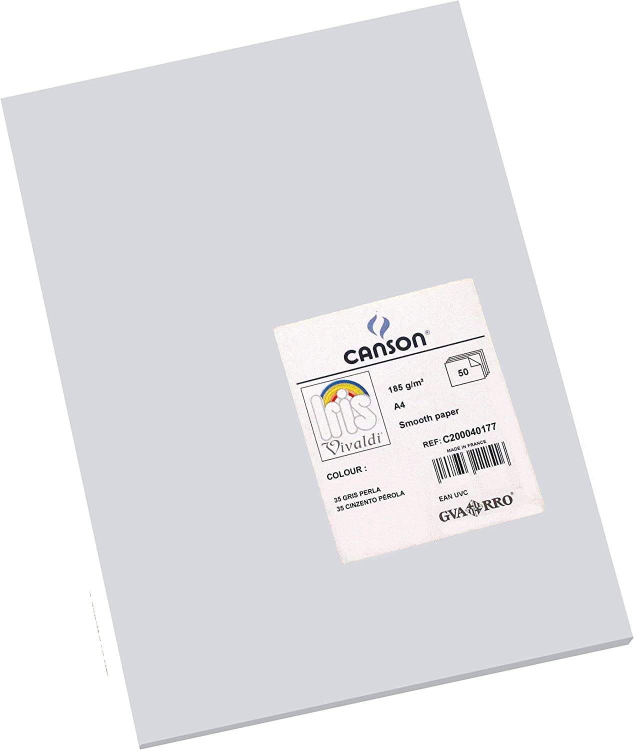 Canson Guarro Pack de 50 Cartes A4 Iris de 185g - 21x29,7cm - Couleur Gris Perle