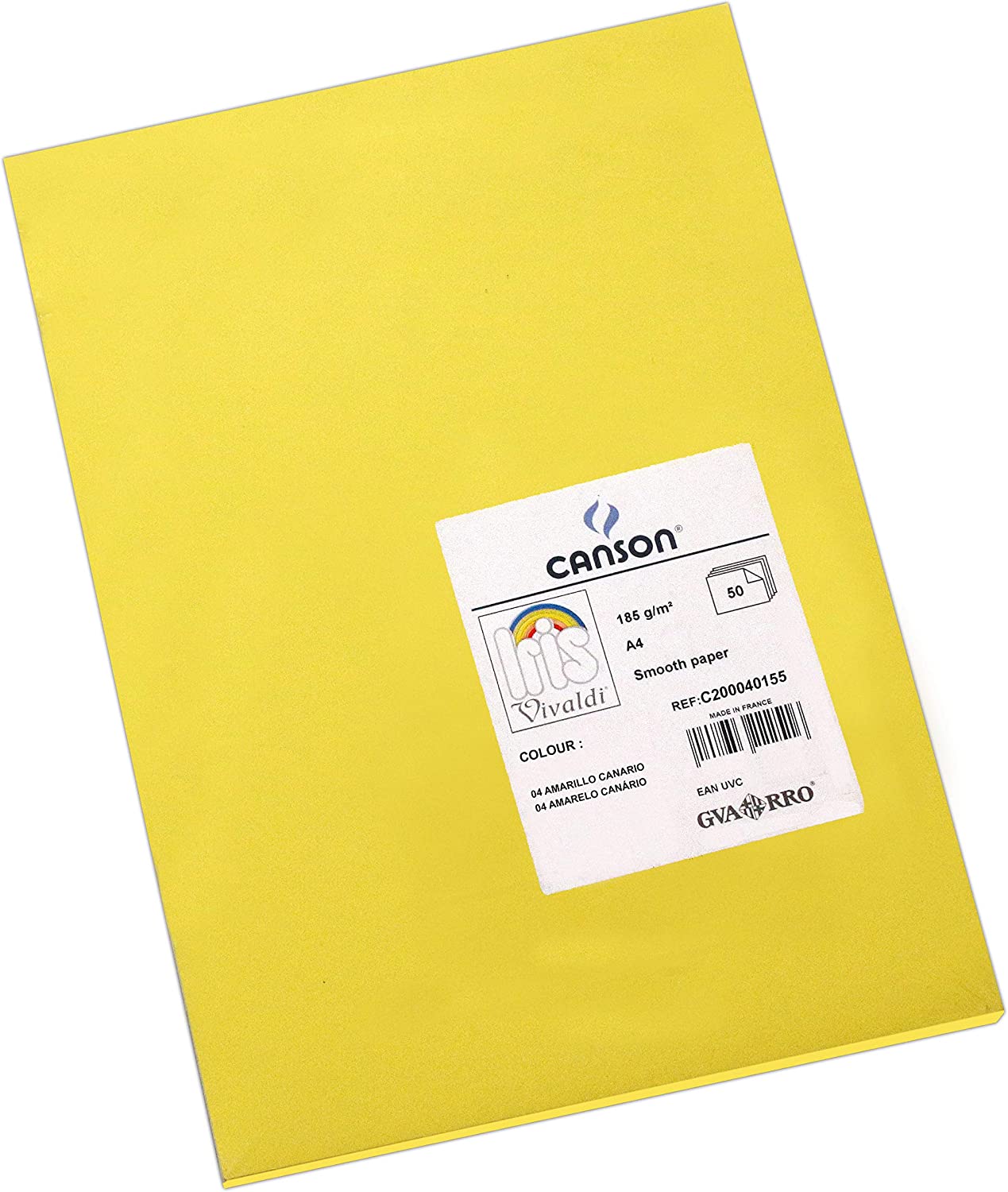 Canson Guarro Pack de 50 Cartes A4 Iris de 185g - 21x29,7cm - Couleur Jaune Canari