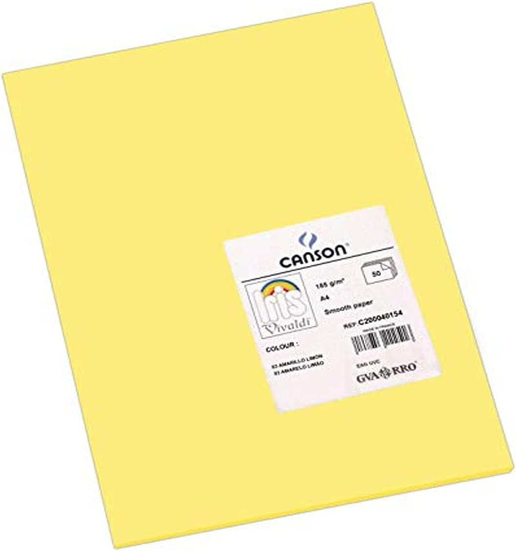 Canson Guarro Pack de 50 Cartes A4 Iris de 185g - 21x29,7cm - Couleur Jaune Citron