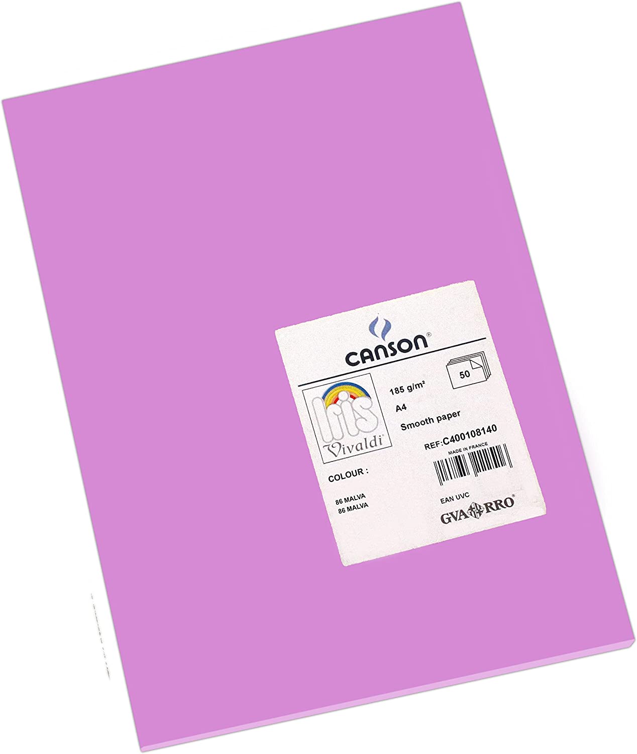 Canson Guarro Pack de 50 Cartes A4 Iris de 185g - 21x29,7cm - Couleur Mauve