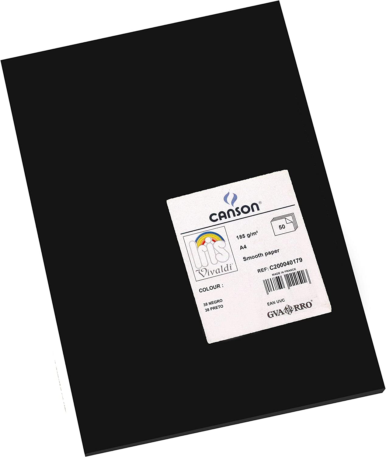 Canson Guarro Pack de 50 Cartes A4 Iris de 185g - 21x29,7cm - Couleur Noir