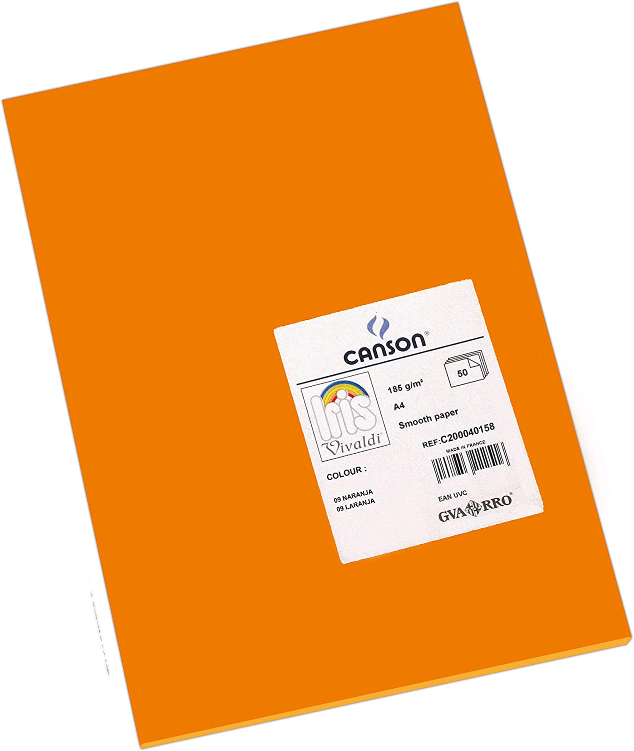 Canson Guarro Pack de 50 Cartes A4 Iris de 185g - 21x29,7cm - Couleur Orange