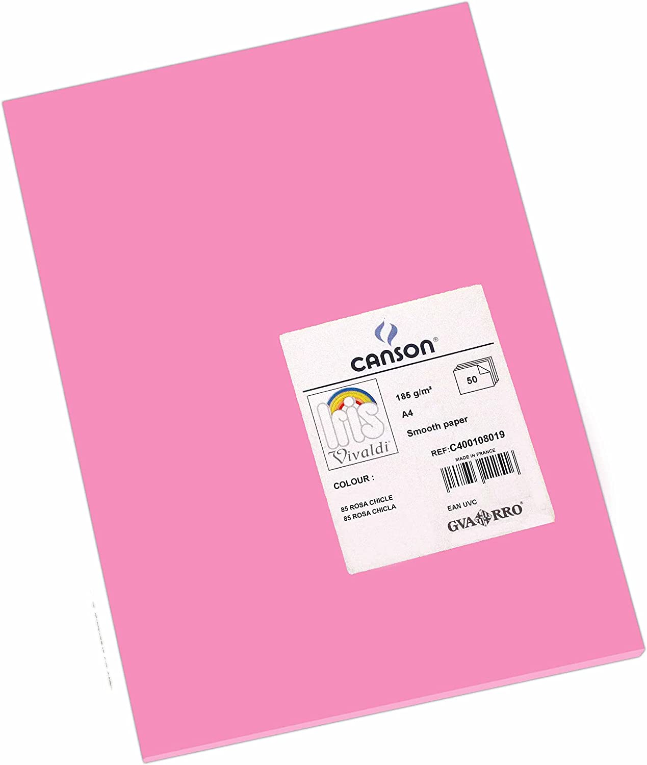 Canson Guarro Pack de 50 Cartes A4 Iris de 185g - 21x29,7cm - Couleur Rose Bubble Gum