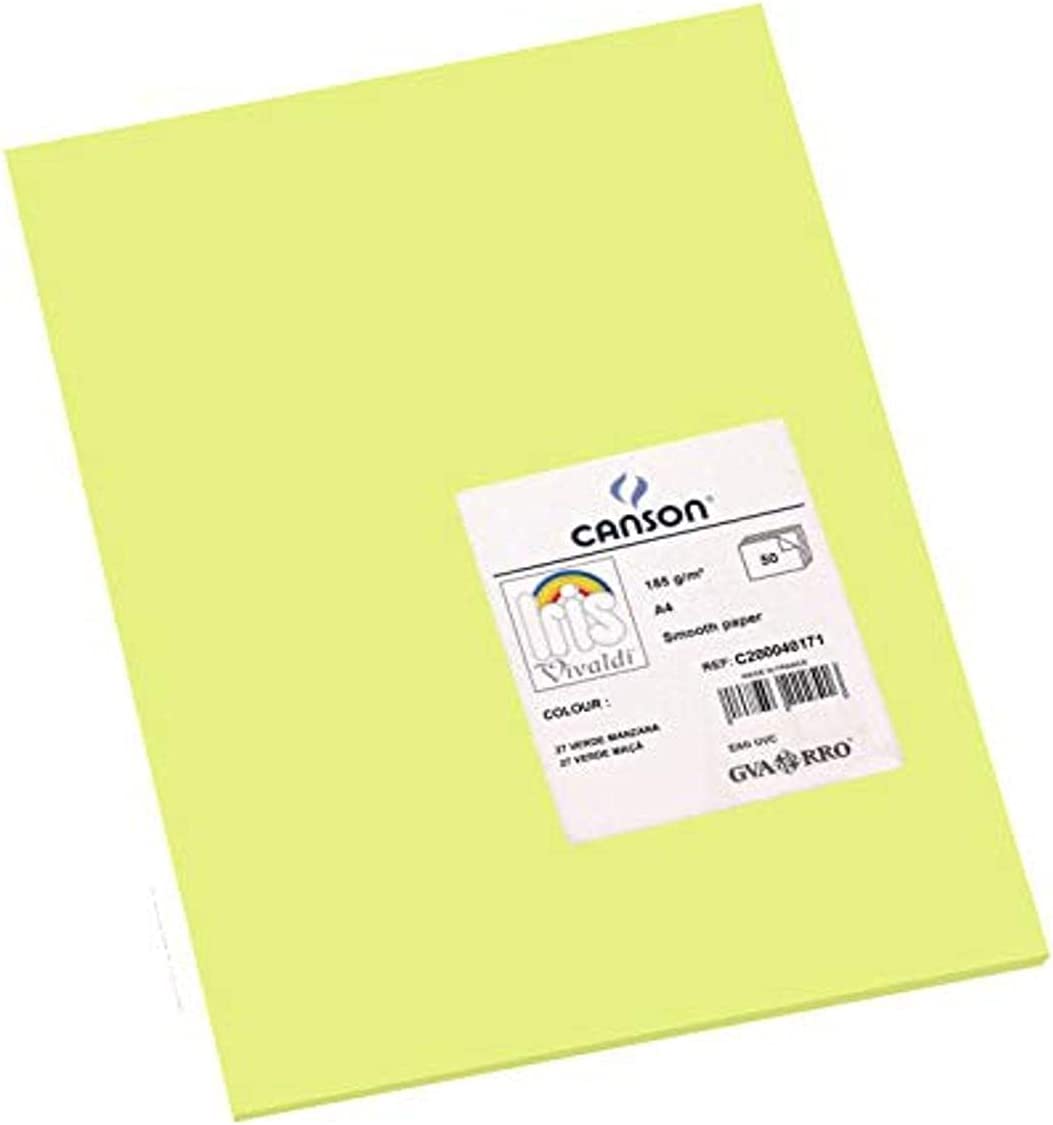 Canson Guarro Pack de 50 Cartes A4 Iris de 185g - 21x29,7cm - Couleur Vert Pomme