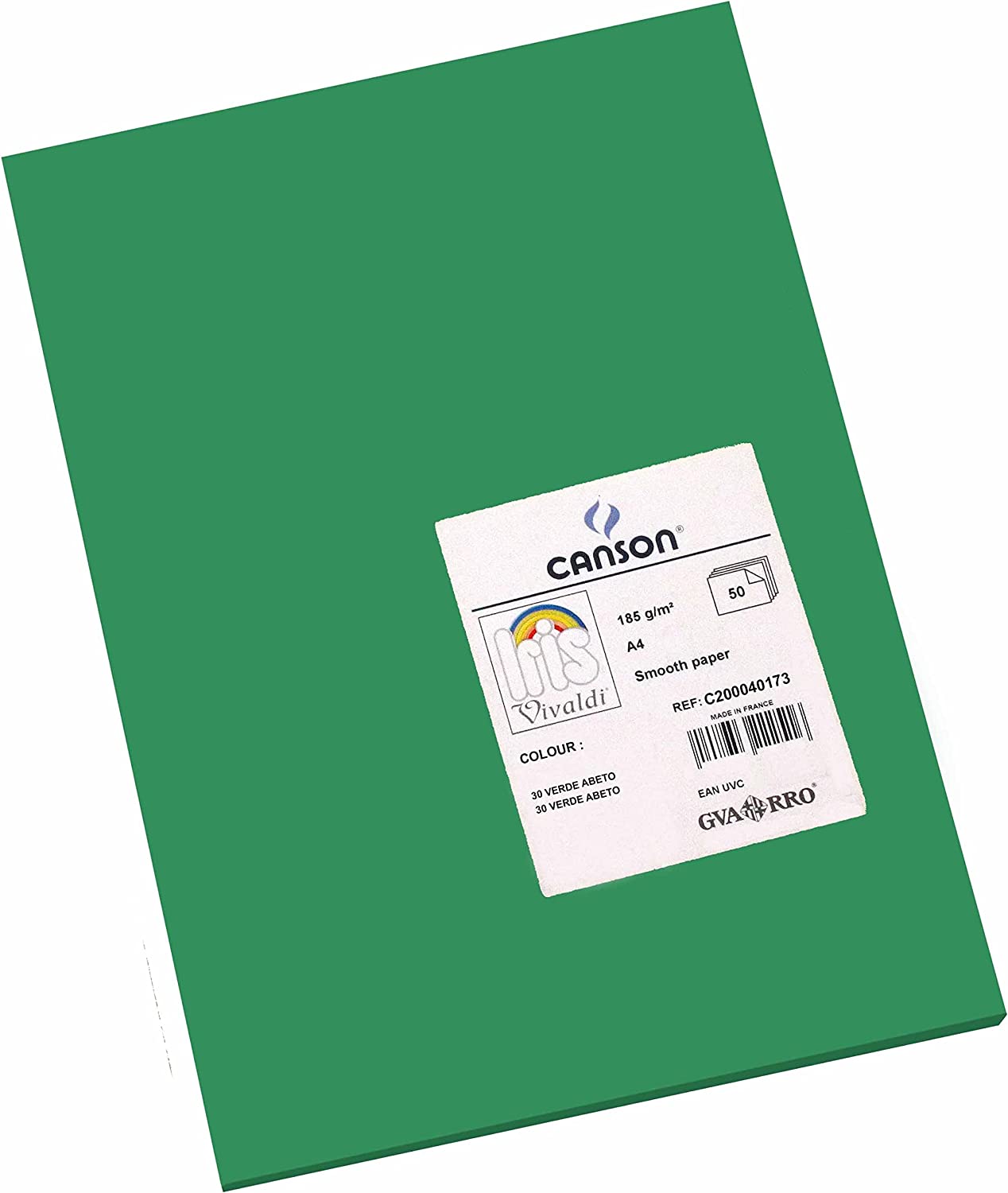 Canson Guarro Pack de 50 Cartes A4 Iris de 185g - 21x29,7cm - Couleur Vert Sapin