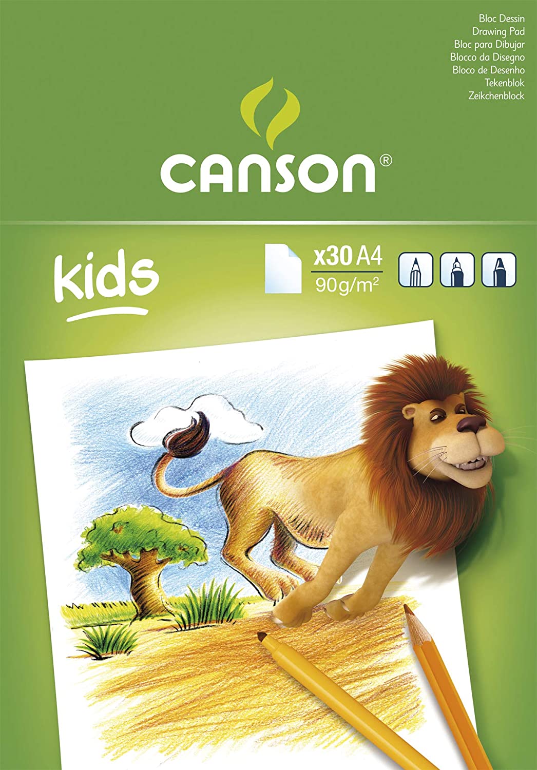 Canson Kids Bloc Dessin Collé 30 Feuilles A4 - 21x29,7cm - 90g - Couleur Blanc