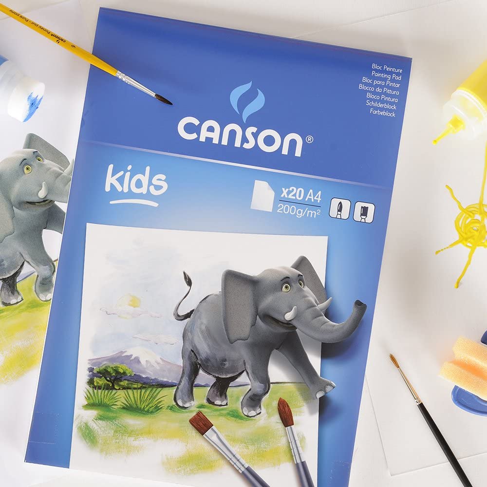 Canson Kids Bloc Peinture Collé de 20 Feuilles A4 - 21x29,7cm - 200g - Couleur Blanc