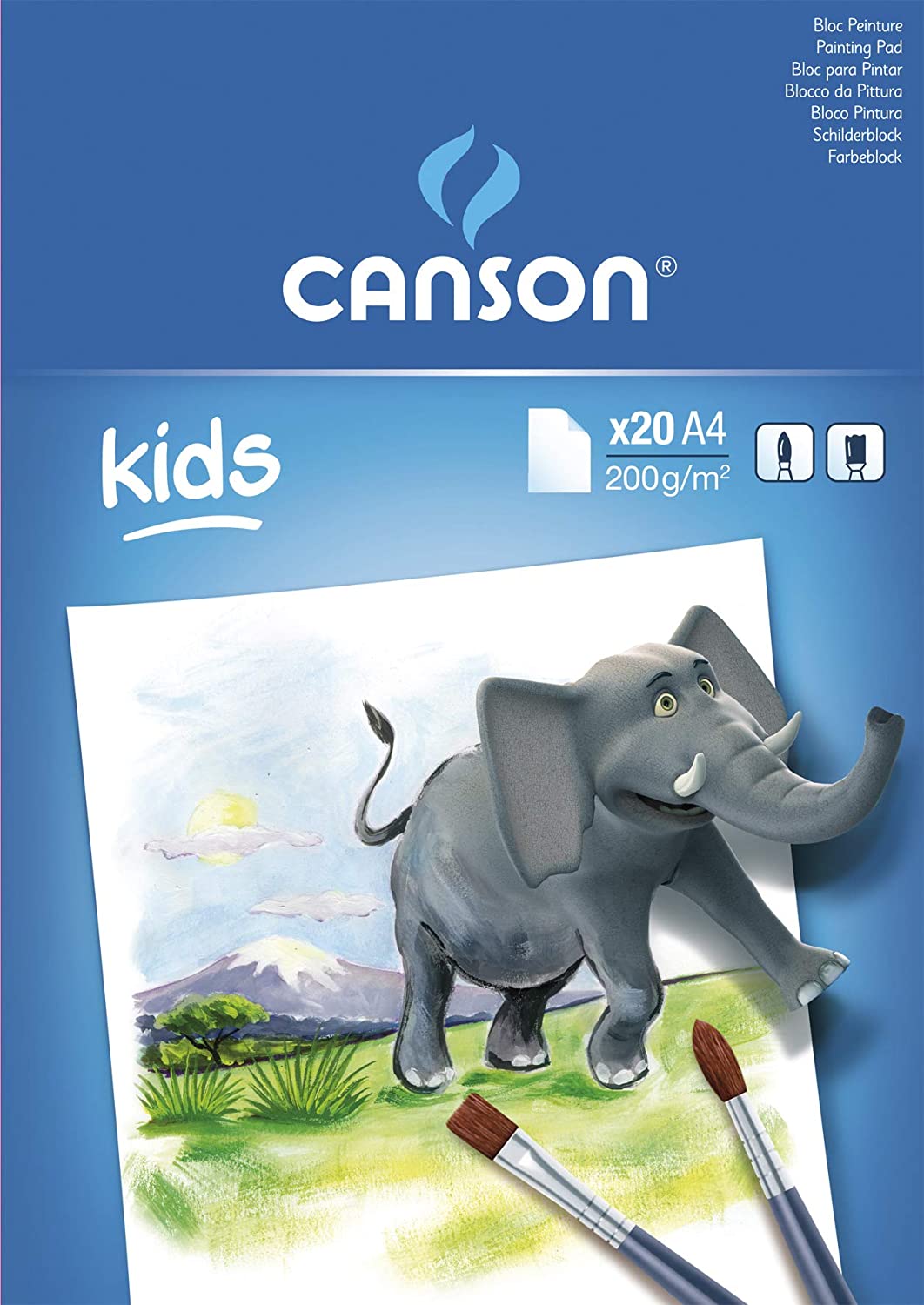 Canson Kids Bloc Peinture Collé de 20 Feuilles A4 - 21x29,7cm - 200g - Couleur Blanc