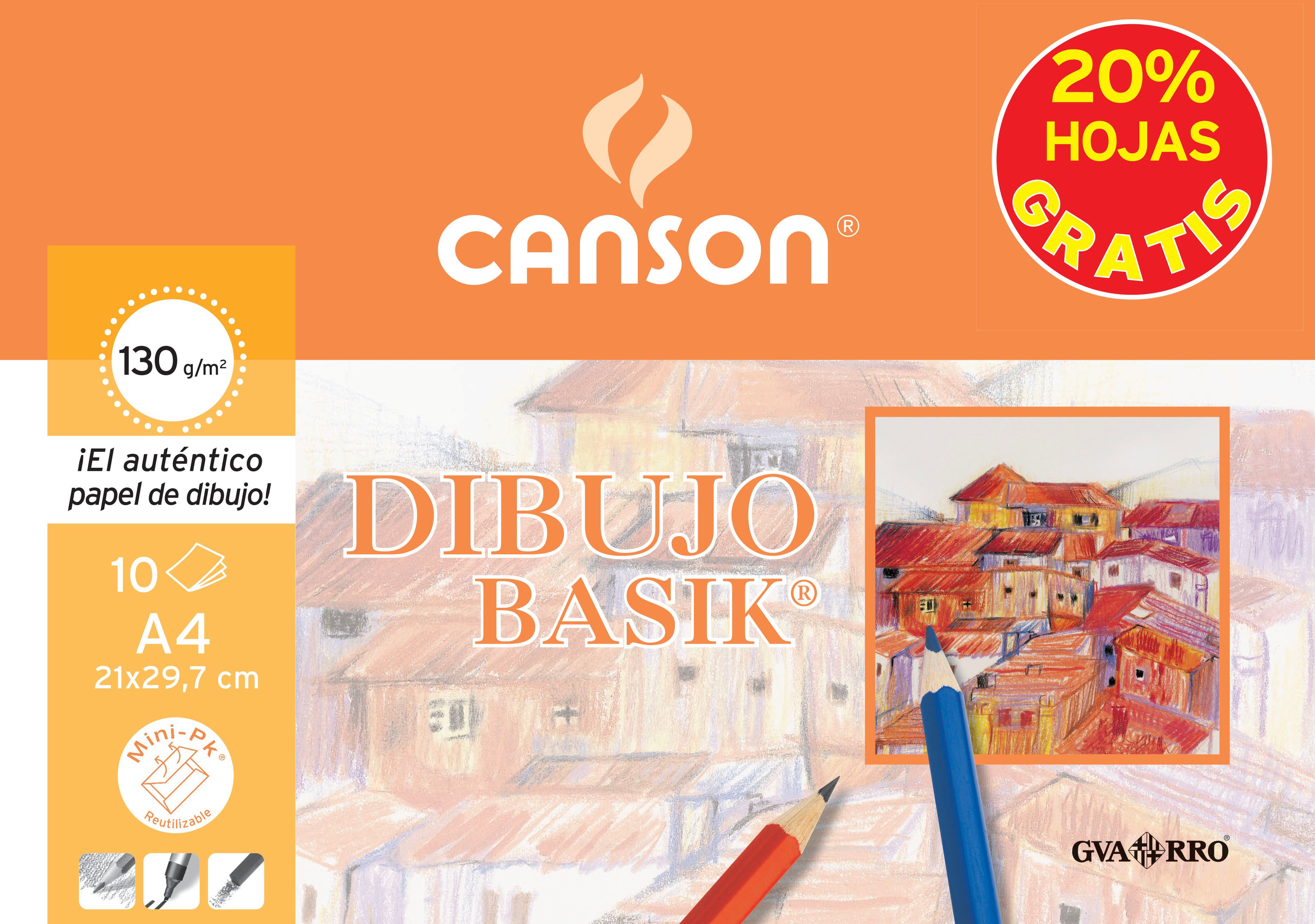 Canson Minipack Promo 10 Feuilles Dessin Basik Lisses - 21x29,7 - 130g - 20% de Feuilles Offertes - Coloris Blanc