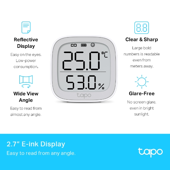 Capteur de température et d'humidité TP-Link Tapo T315 - Écran 2,7" - Surveillance précise en temps réel - Notification instantanée - Couleur blanche
