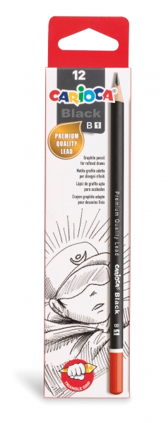 Carioca Black B Lot de 12 Crayons Graphite - Faciles à effacer et à tailler - Corps Triangulaire Agréable au Toucher - Mine Résistante aux Chutes - Couleur Noir