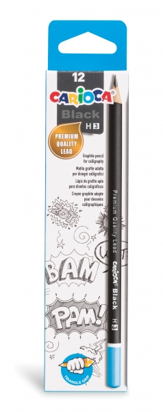 Carioca Black H Lot de 12 Crayons Graphite - Faciles à effacer et à tailler - Corps Triangulaire Agréable au Toucher - Mine Résistante aux Chutes - Couleur Noir