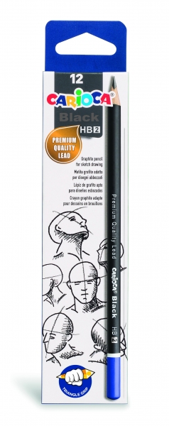 Carioca Black Pack de 12 Crayons Graphite HB - Faciles à effacer et à tailler - Corps Triangulaire Agréable au Toucher - Mine Résistante aux Chutes - Couleur Noir