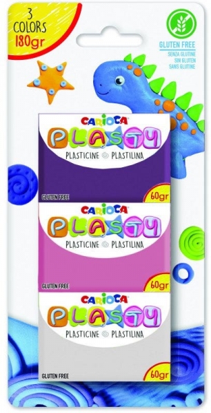 Carioca Blister 3 Plasticinex60gr - Facile à utiliser - Ne sèche pas - Réutilisable - Couleurs vives et miscibles - Sans gluten - Différentes couleurs