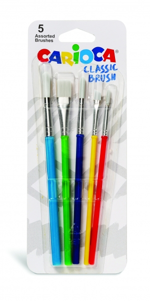 Carioca Brushes Lot de 5 pinceaux - Nylon - Poils doux et résistants - Parfait pour l'école - 5 tailles différentes - Différentes couleurs