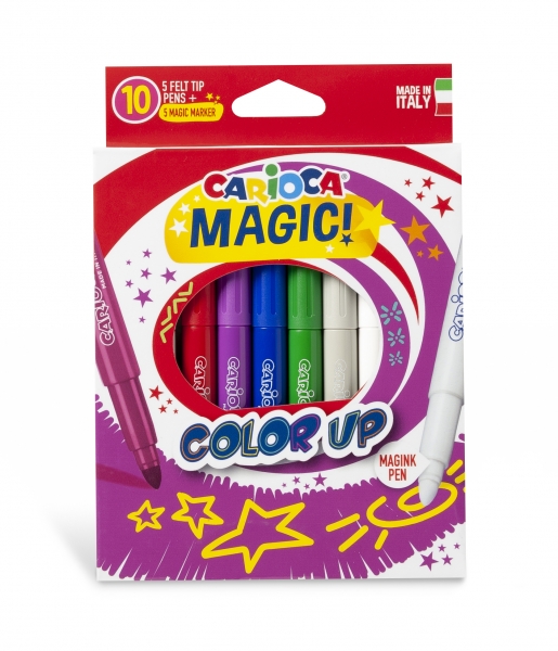 Carioca Color Up Pack de 10 Marqueurs Magiques - Encre Magique Change de Couleur - Pointe Maxi Verrouillée et Capuchon Ventilé - Différentes Couleurs