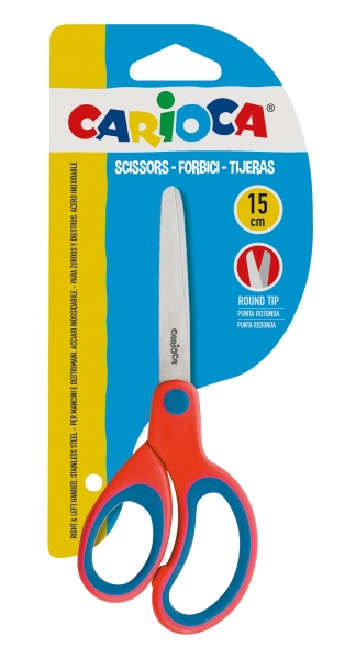 Carioca Grands Ciseaux 15cm - Pointe Ronde - Acier Inoxydable - Confortables pour Gauchers et Droitiers - Couleur Rouge