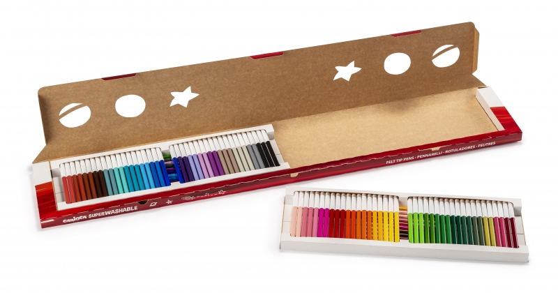 Carioca Joy Pack de 100 Feutres - 1 Mètre de Couleur - Encre Super Lavable - Pointe Fine et Bloquée - Capuchon Ventilé - Couleurs Diverses