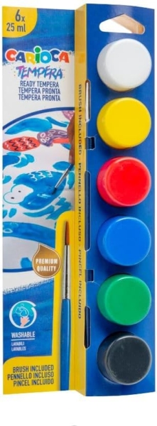 Carioca Kit de Peinture Pack avec 12 Aquarelles, 6 Temperas et 6 Temperas Solides + Bloc de 20 Feuilles A4 - Couleurs Assorties