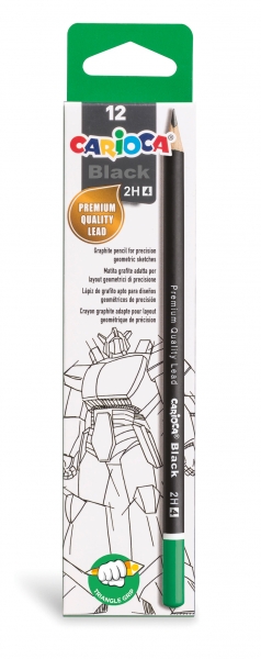 Carioca Lot de 12 crayons graphite 2H noirs – Faciles à effacer et à tailler – Corps triangulaire – Mine résistante aux chutes – Idéal pour l'école et le bureau – Couleur noire