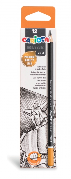 Carioca Lot de 12 Crayons Graphite Noir 2B - Faciles à Effacer et à Tailler - Corps Triangulaire Agréable au Toucher - Mine Résistante aux Chutes - Couleur Noir