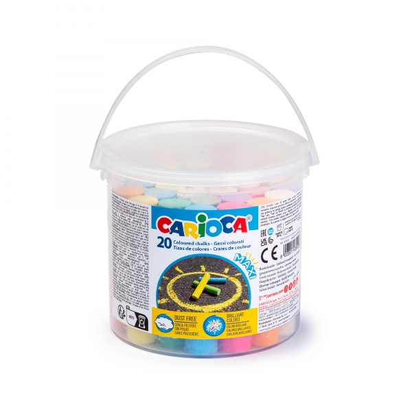 Carioca Lot de 20 Maxi Pots à Craie avec Poignée - Sans Poussière - Couleurs Vives - Lavable - Facile à Effacer - Différentes Couleurs