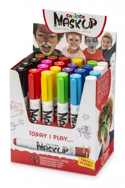Carioca Mask Up Display de 24 - Couleurs vives et lavables - Testé dermatologiquement - Couleurs miscibles - Différentes couleurs