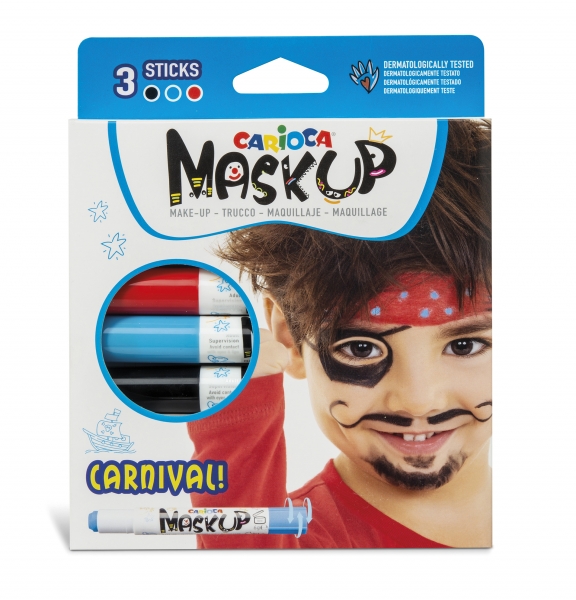 Carioca Mask Up Pack de 3 couleurs de peau Carnival Stick - Couleurs vives - Lavable - À base d'eau - Comprend 2 tutoriels étape par étape - Différentes couleurs
