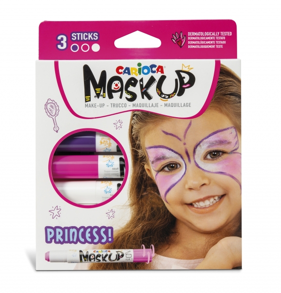 Carioca Mask Up Pack de 3 couleurs de peau de princesse – Couleurs vives – Lavable – À base d'eau – Comprend deux tutoriels étape par étape – Différentes couleurs