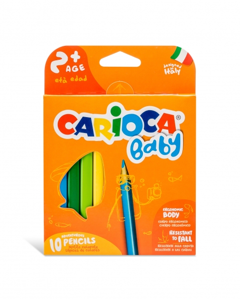 Carioca Maxi Pack de 10 Crayons Triangulaires Baby 2+ - Prise en main facile - Corps en résine sans bois - Ne se fend pas - Résistant aux chutes - Différentes couleurs
