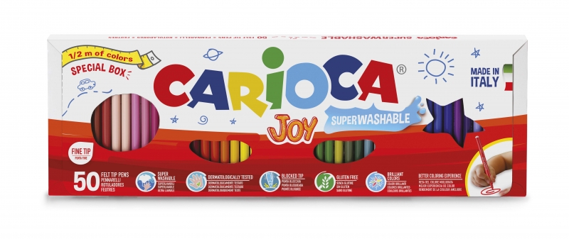Carioca Metro Pack de 50 marqueurs - 36 couleurs différentes - Encre super lavable - Pointe fine verrouillée - Capuchon ventilé - Différentes couleurs